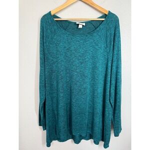 Ava & Viv Size 1X Teal Heathered‎ Long Sleeve Round Neck Tunic Top Light Sweater